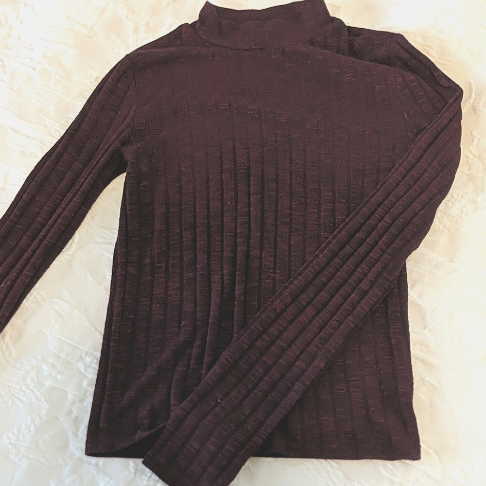 Aero Maroon Heather Ribbed Mock Neck Top